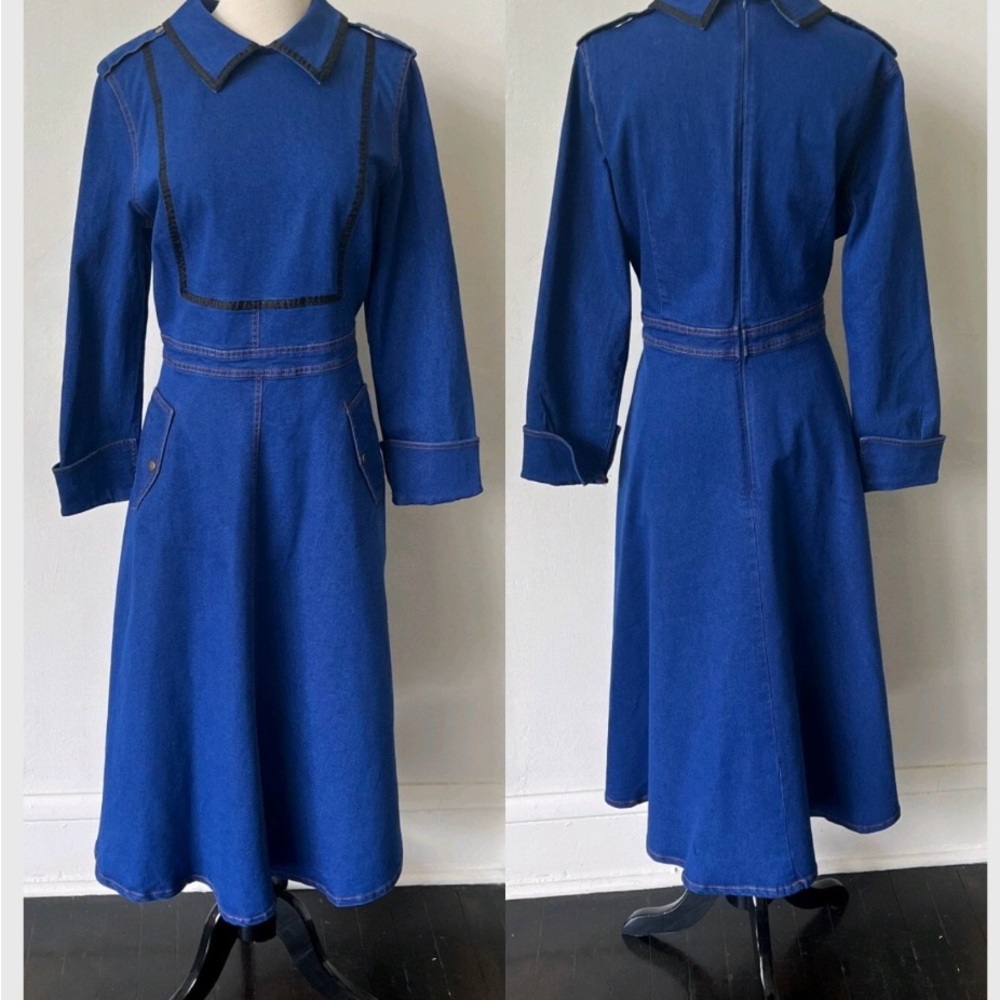 Vintage Denim Ranch Wear Dress 1980’s Denim Midi Dress 80’s Jean Dress